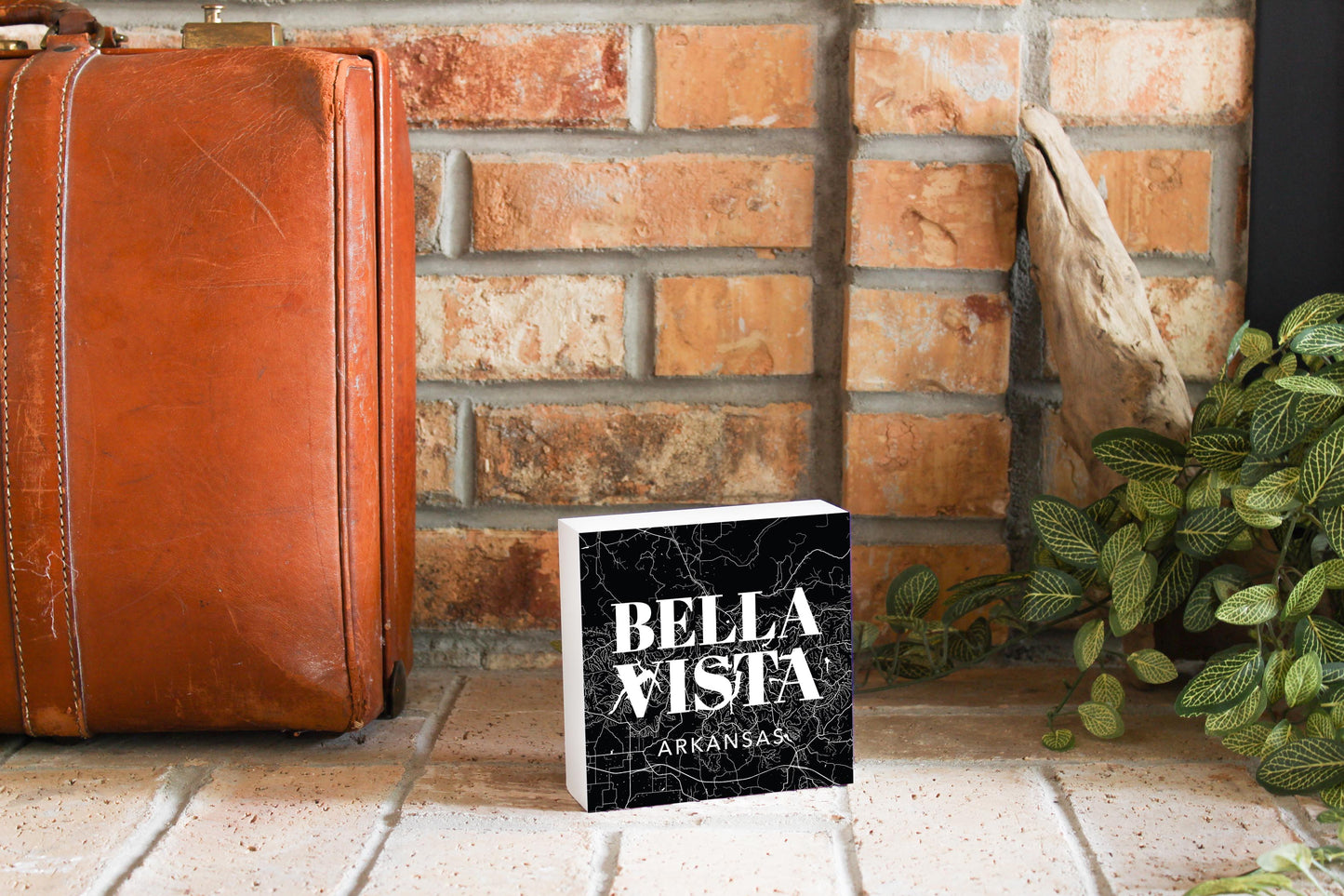 Minimalist B&W Arkansas Bella Vista Map State | Wood Block | Eaches | Min 4