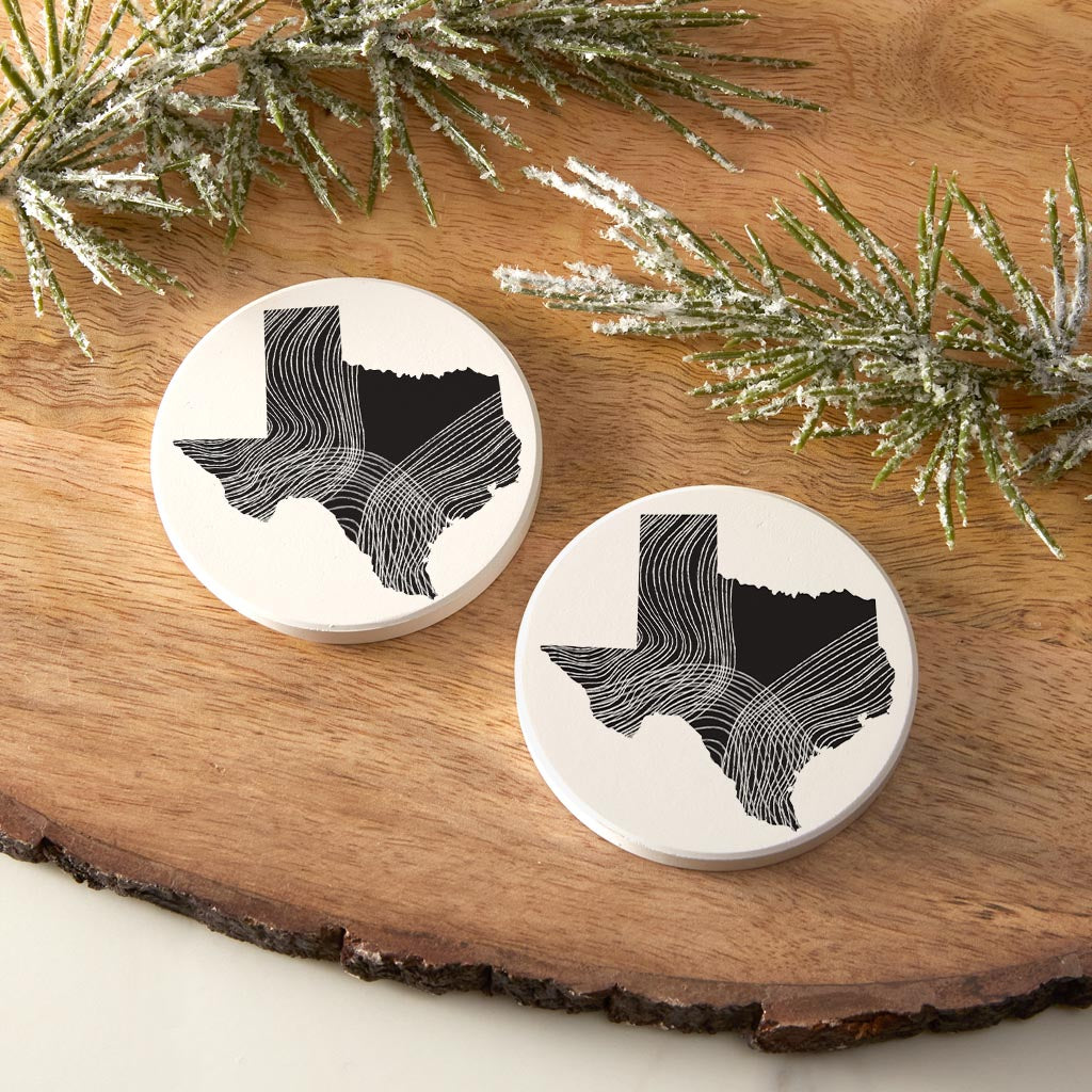 Modern Texas State Shape With Fluid Lines | Absorbent Car Coasters | Set of 2 | Min 4