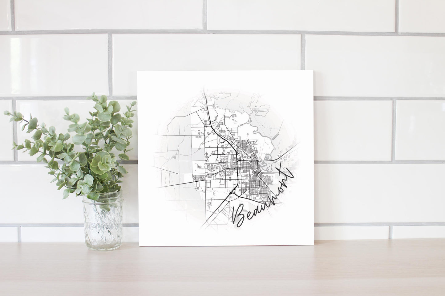 Minimalistic B&W Texas Beaumont Circle Map | Wood Sign | Eaches | Min 2