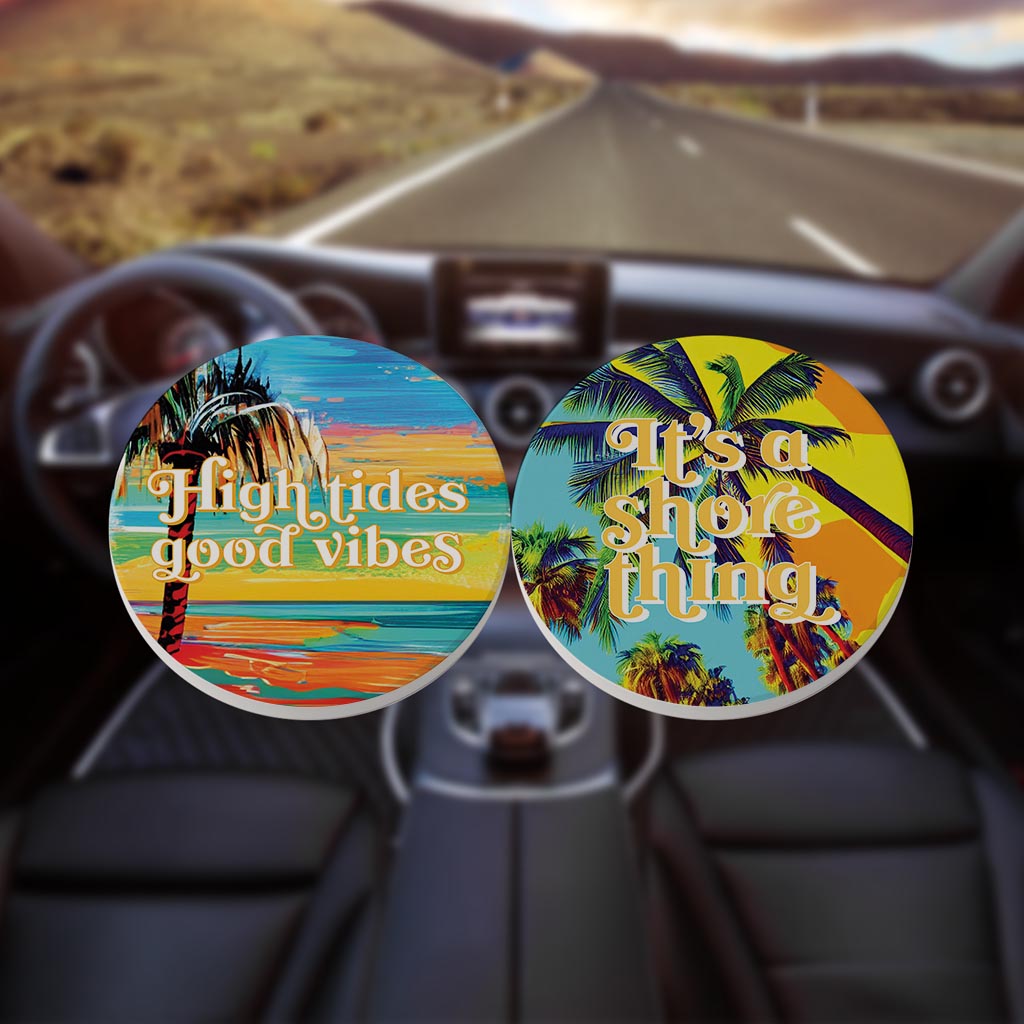 Bright Florida Palm Trees | Absorbent Car Coasters | Set of 2 | Min 4