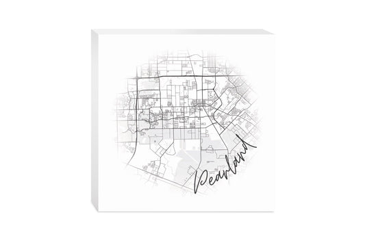 Minimalistic B&W Texas Pearland City Circle Map | Wood Block | Eaches | Min 2