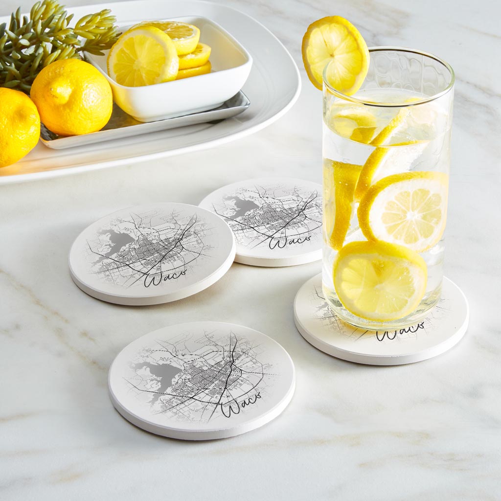 Minimalistic B&W Texas Waco Circle Map | Absorbent Coasters | Set of 4 | Min 2