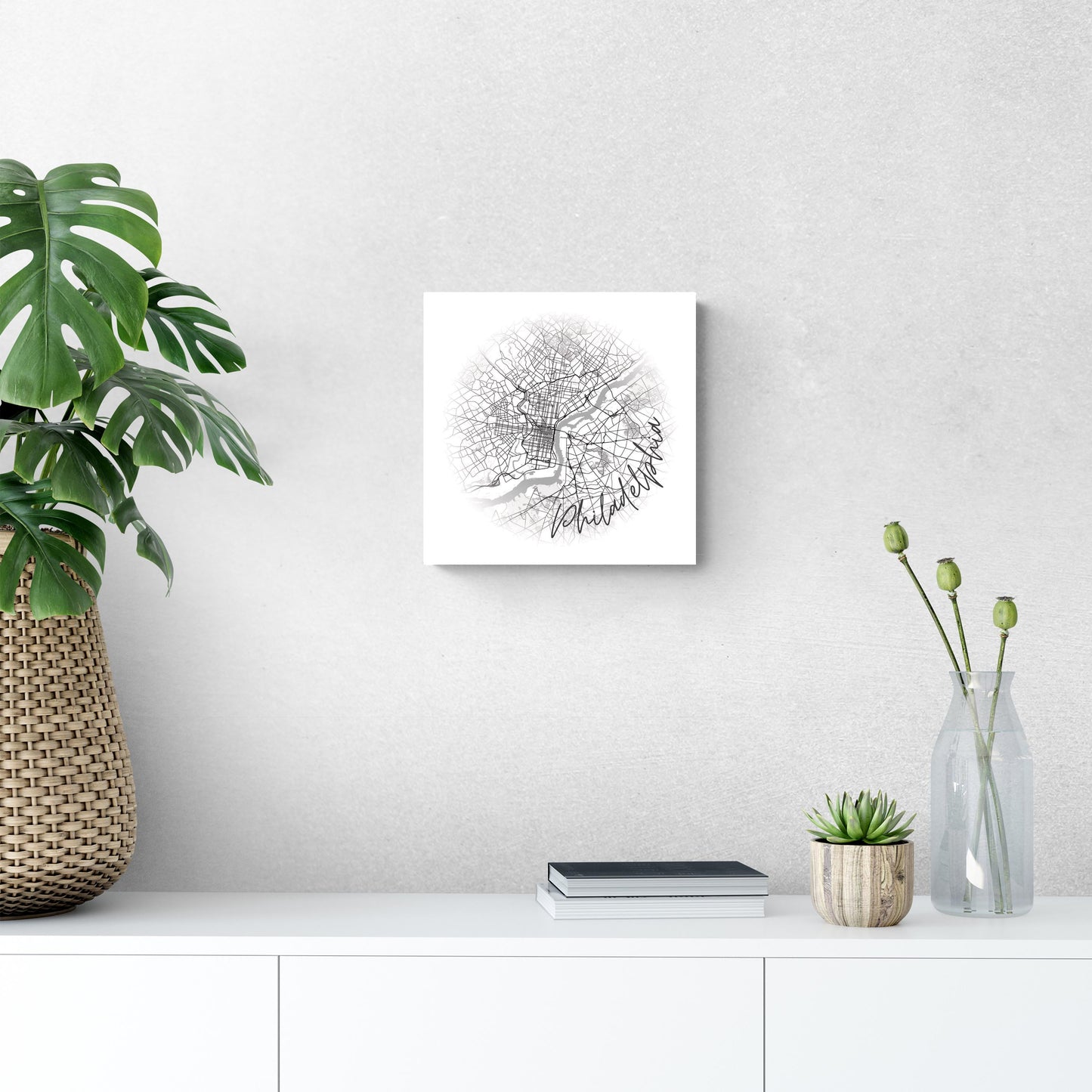 Minimalistic B&W Pennsylvania Philadelphia Circle Map | Wood Sign | Eaches | Min 2