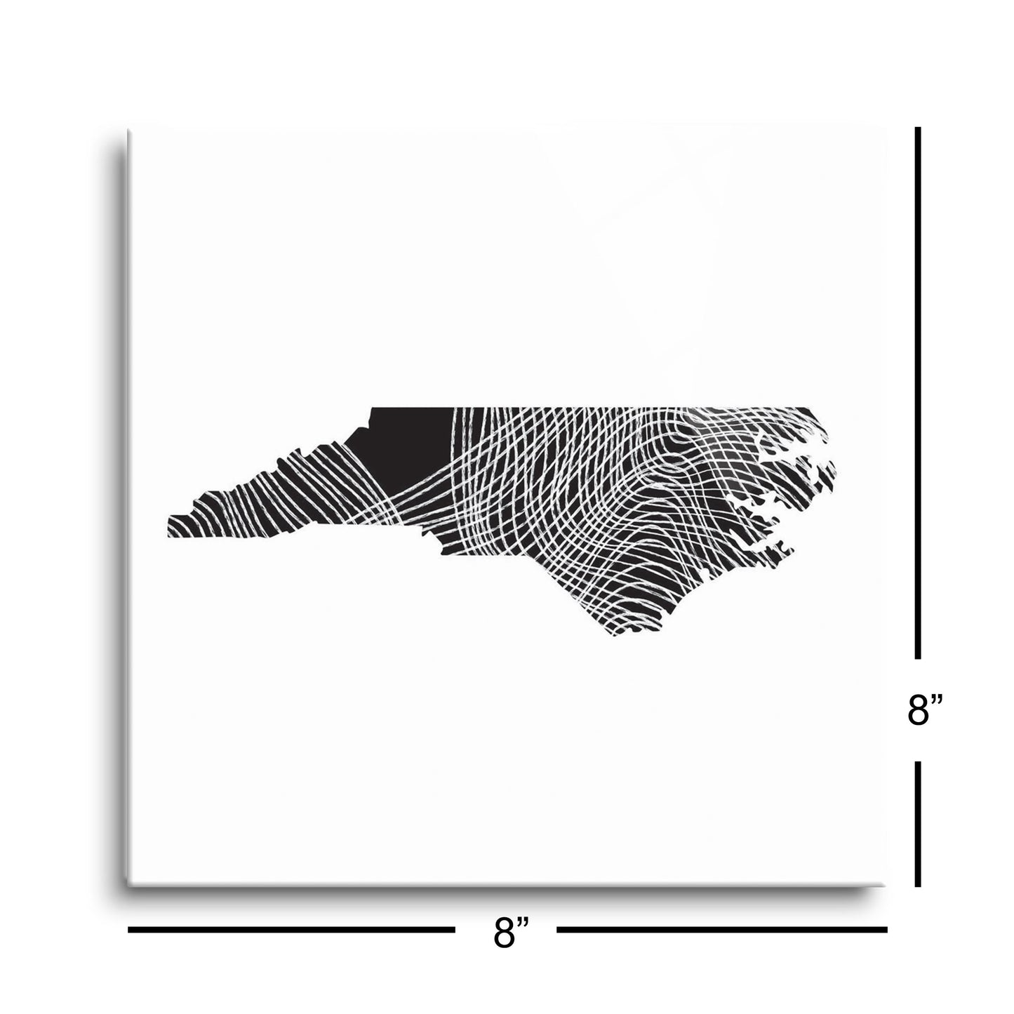 Minimalistic B&W North Carolina State Black With Fluid Lines | Hi-Def Glass Art | Eaches | Min 2