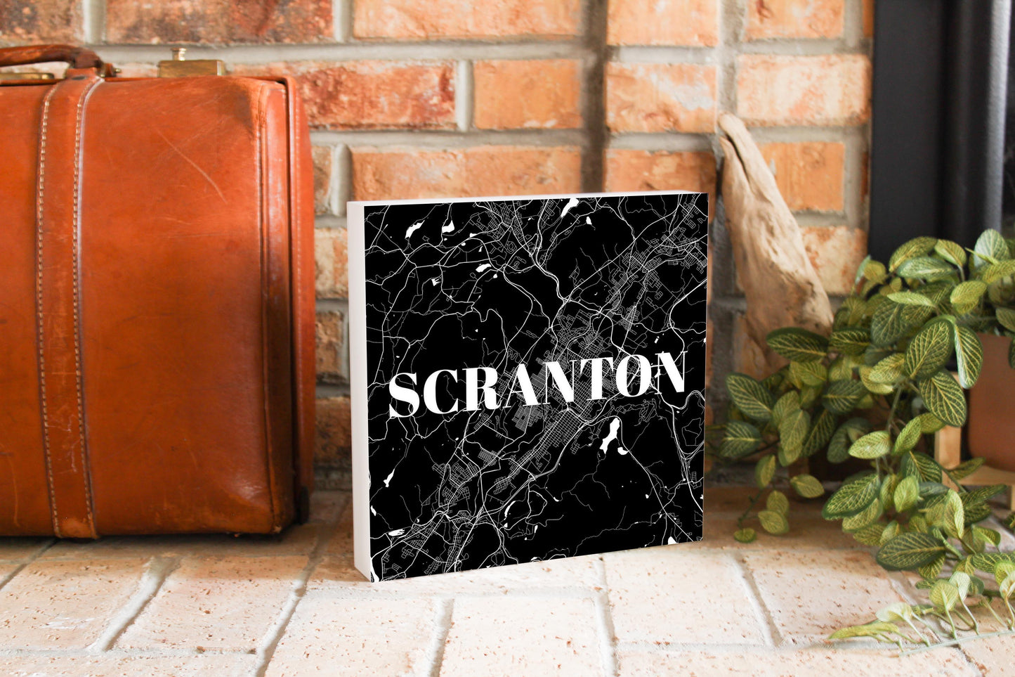 Minimalistic B&W Pennsylvania Scranton Map | Wood Block | Eaches | Min 2