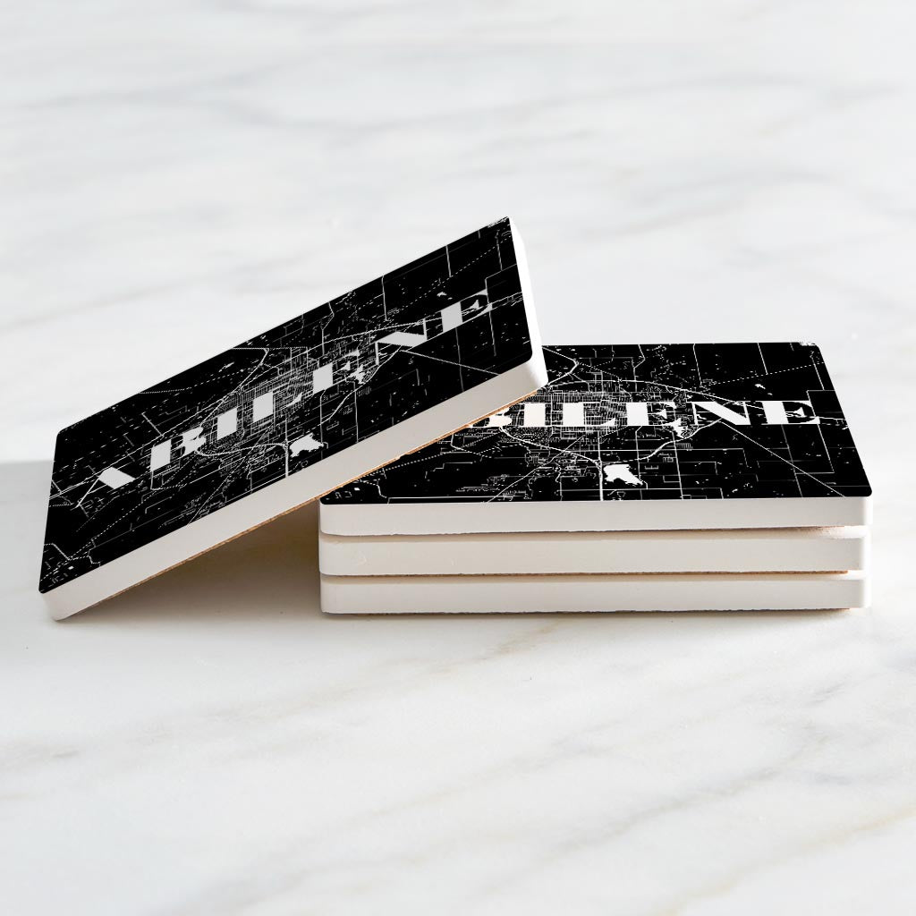 Minimalist B&W Texas Abilene Map | Absorbent Coasters | Set of 4 | Min 2