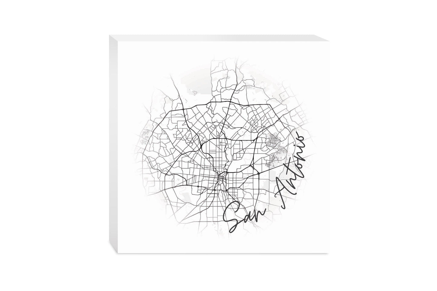 Minimalistic B&W Texas San Antonio Circle Map | Wood Block | Eaches | Min 2