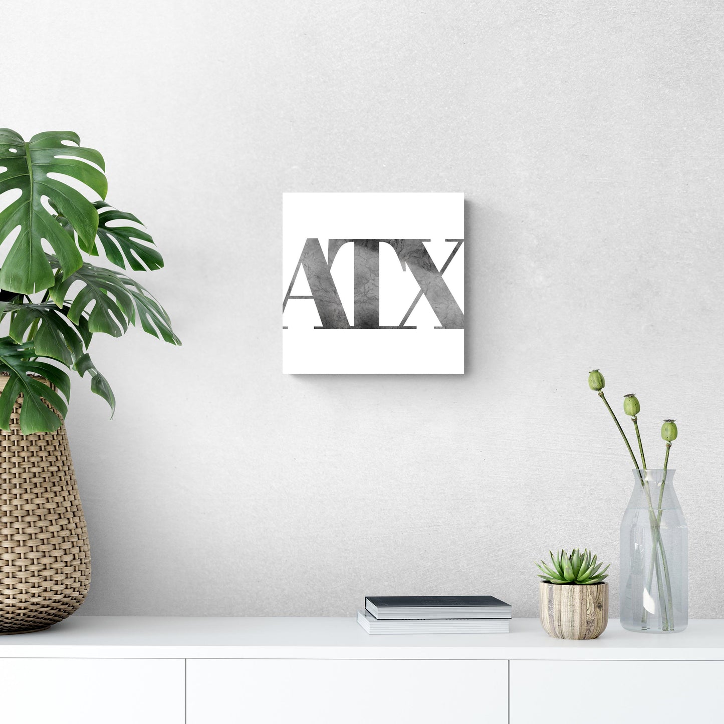 Minimalistic B&W Texas Austin White Initials | Hi-Def Glass Art | Eaches | Min 1