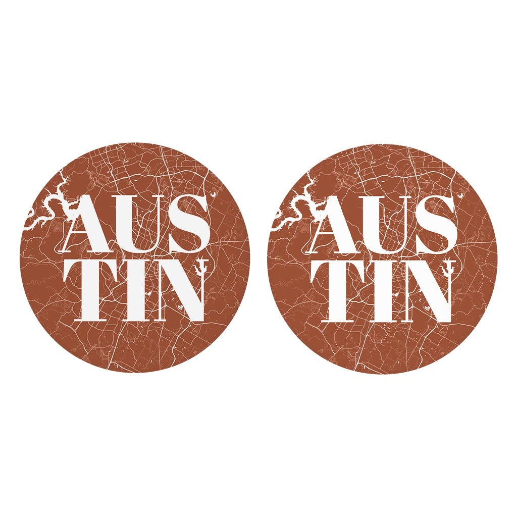 Modern Minimalist Texas Austin Map | Absorbent Car Coasters | Set of 2 | Min 4