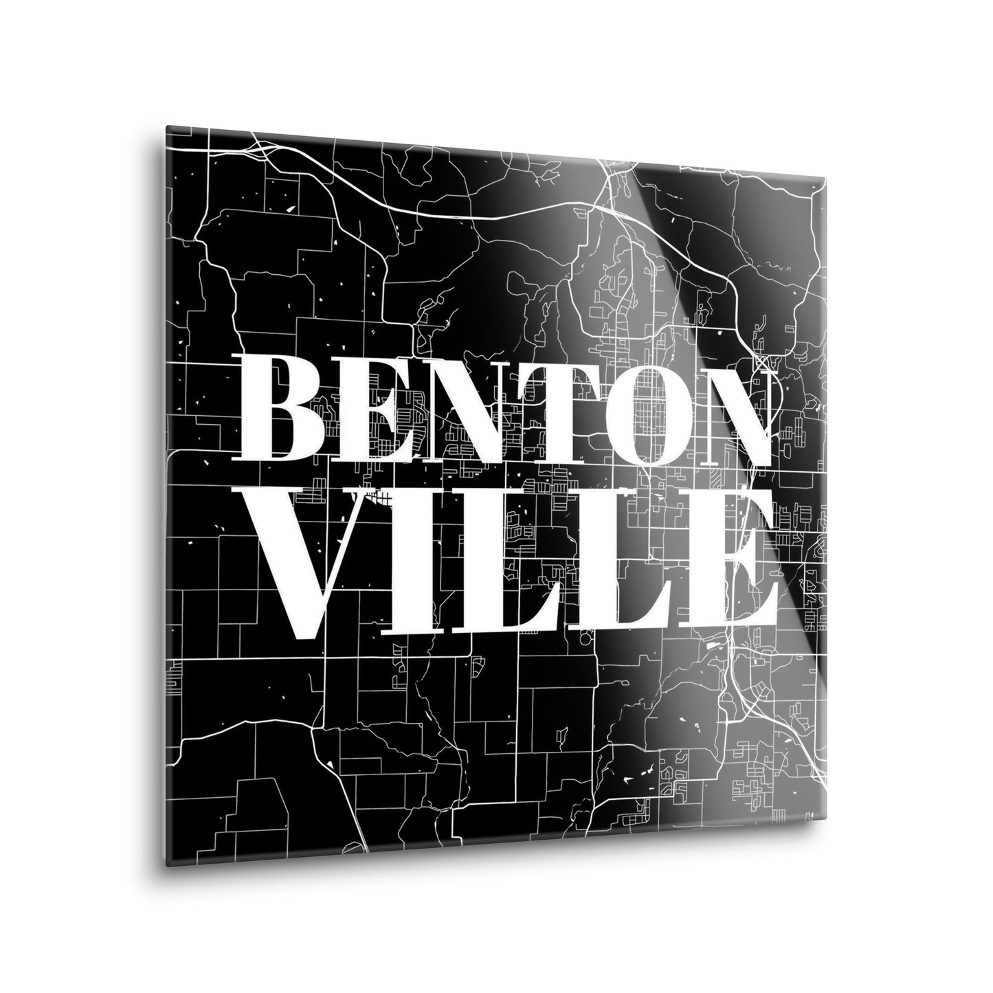 Minimalist B&W Arkansas Bentonville Map | Hi-Def Glass Art | Eaches | Min 2