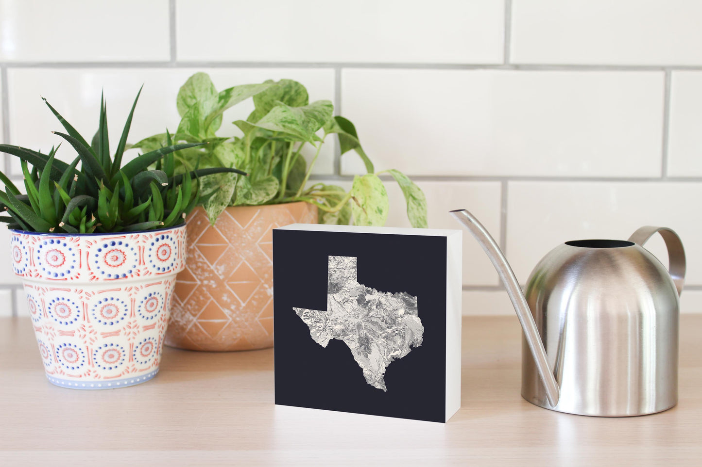 Modern Minimalist Texas Metal State Shape | Wood Block | Eaches | Min 4