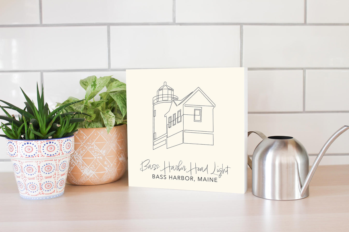 Cream Bass Harbor Head Light | Wood Block | Eaches | Min 2