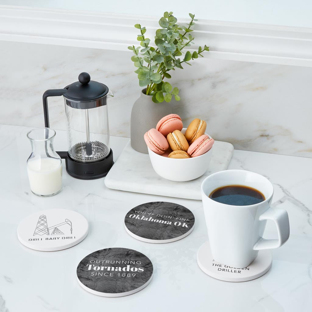 Modern Black White Oklahoma Set | Absorbent Coasters | Set of 4 | Min 2