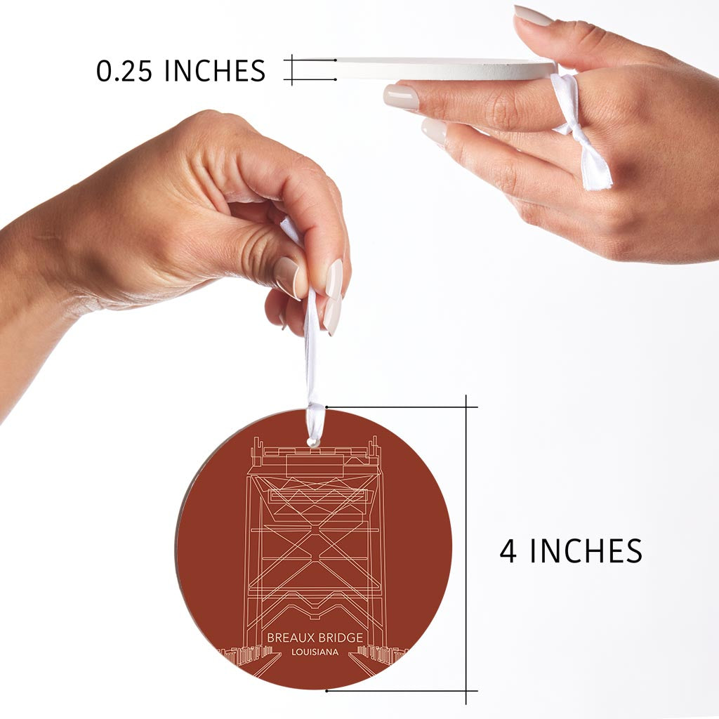 Modern Minimalist Louisiana Breaux Bridge Line Drawing | Wood Ornament | Eaches | Min 6