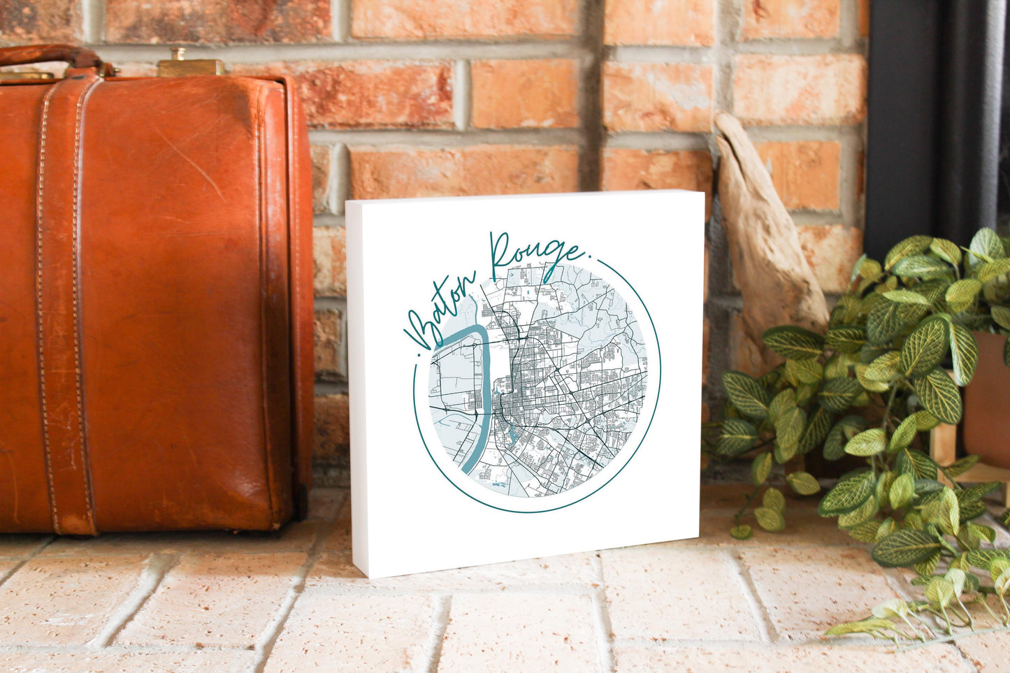 Blue White Baton Rouge Circle Map | Wood Block | Eaches | Min 2