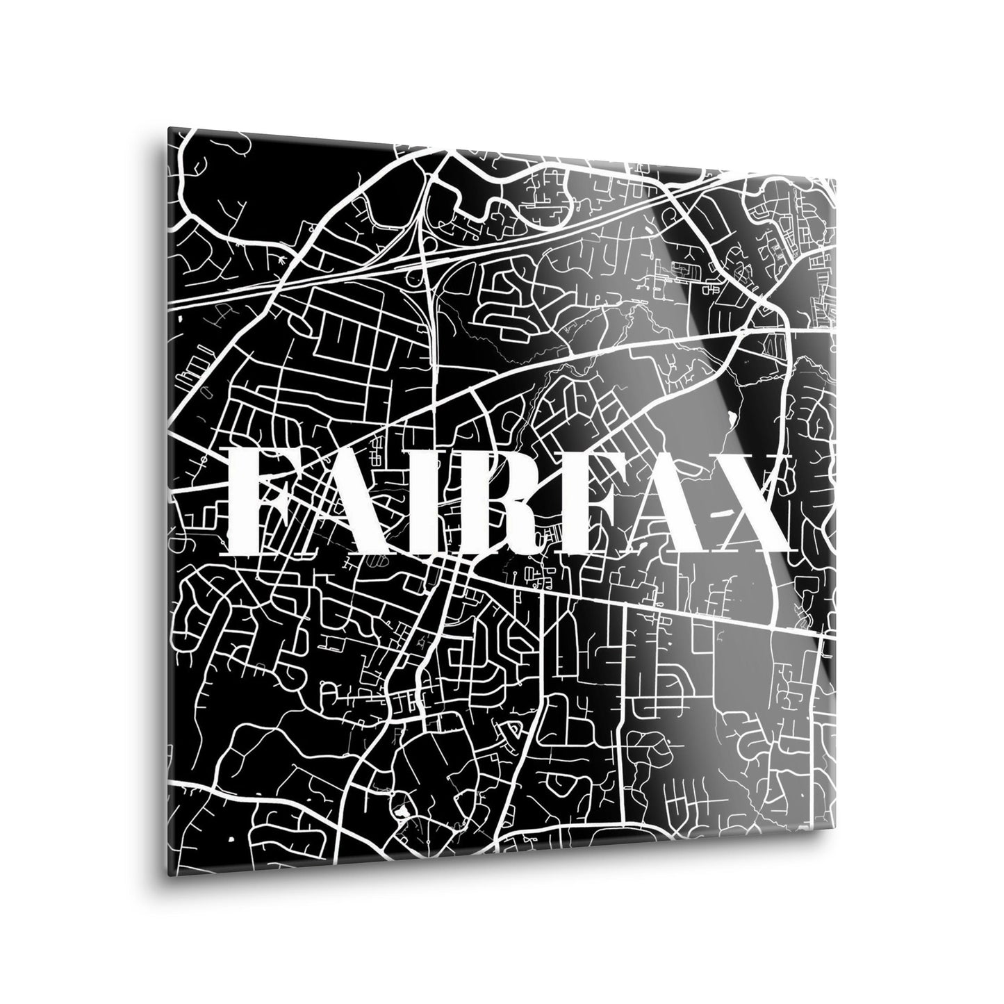 Minimalistic B&W Virginia Fairfax Map | Hi-Def Glass Art | Eaches | Min 2