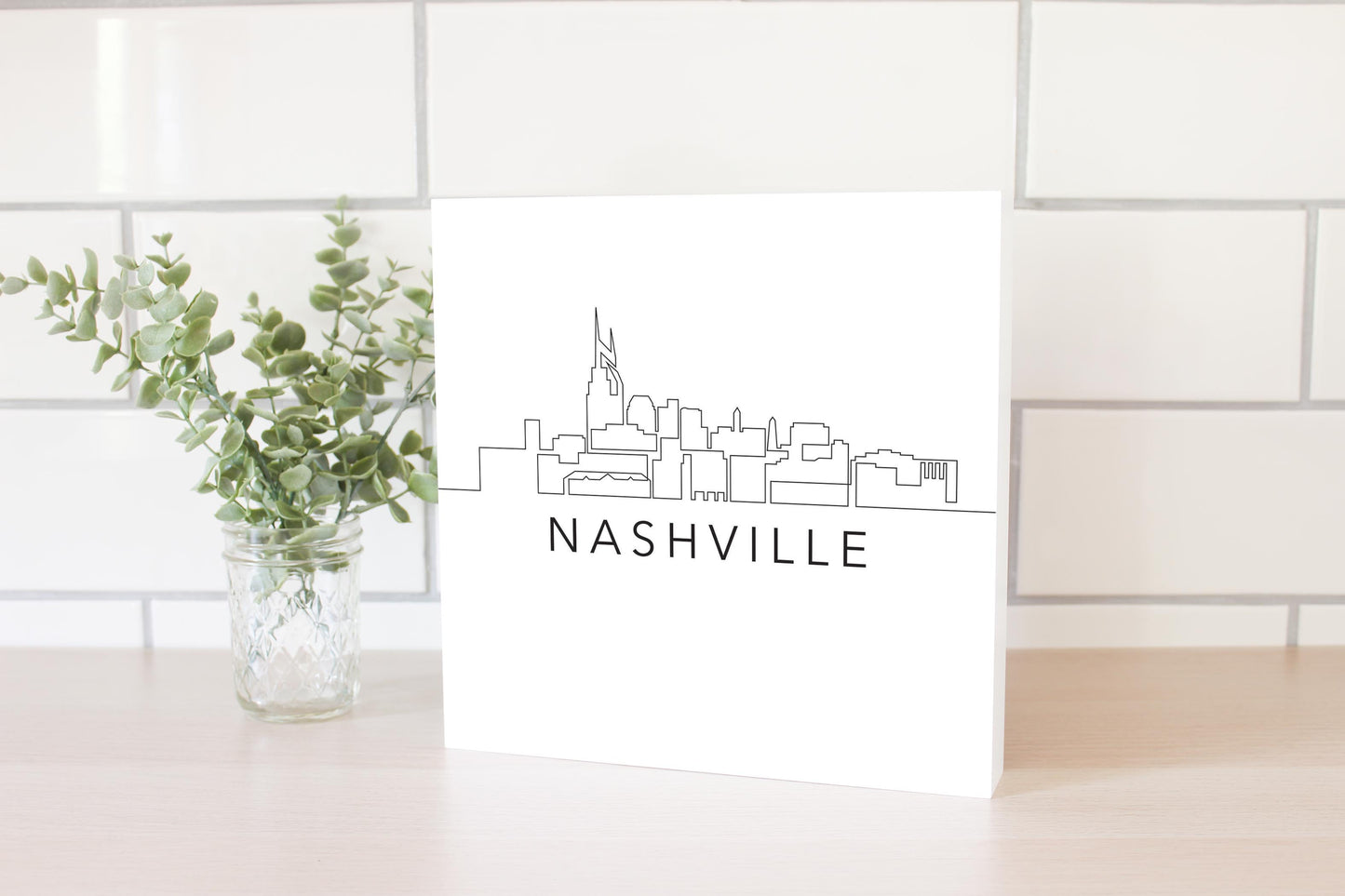Minimalist B&W Tennessee Nashville Skyline | Wood Block | Eaches | Min 2