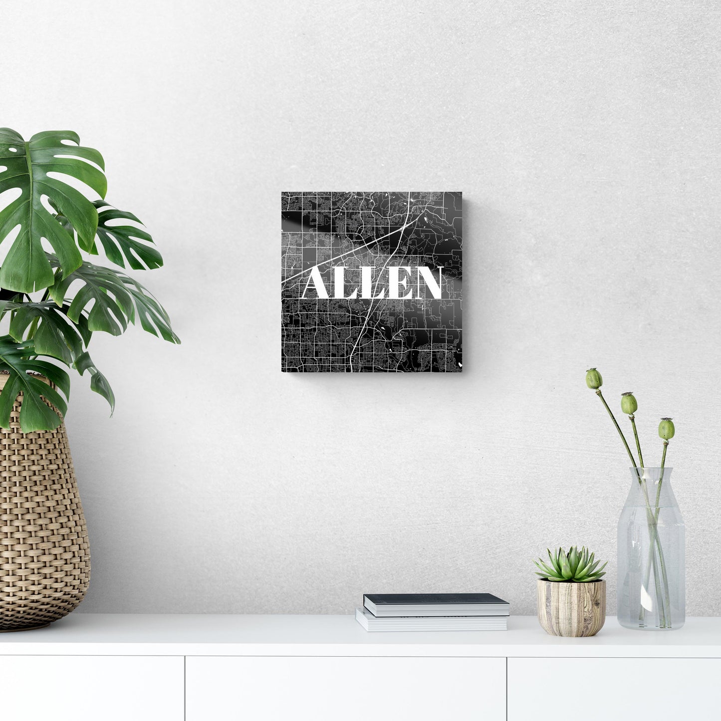 Minimalistic B&W Texas Allen Map | Hi-Def Glass Art | Eaches | Min 1