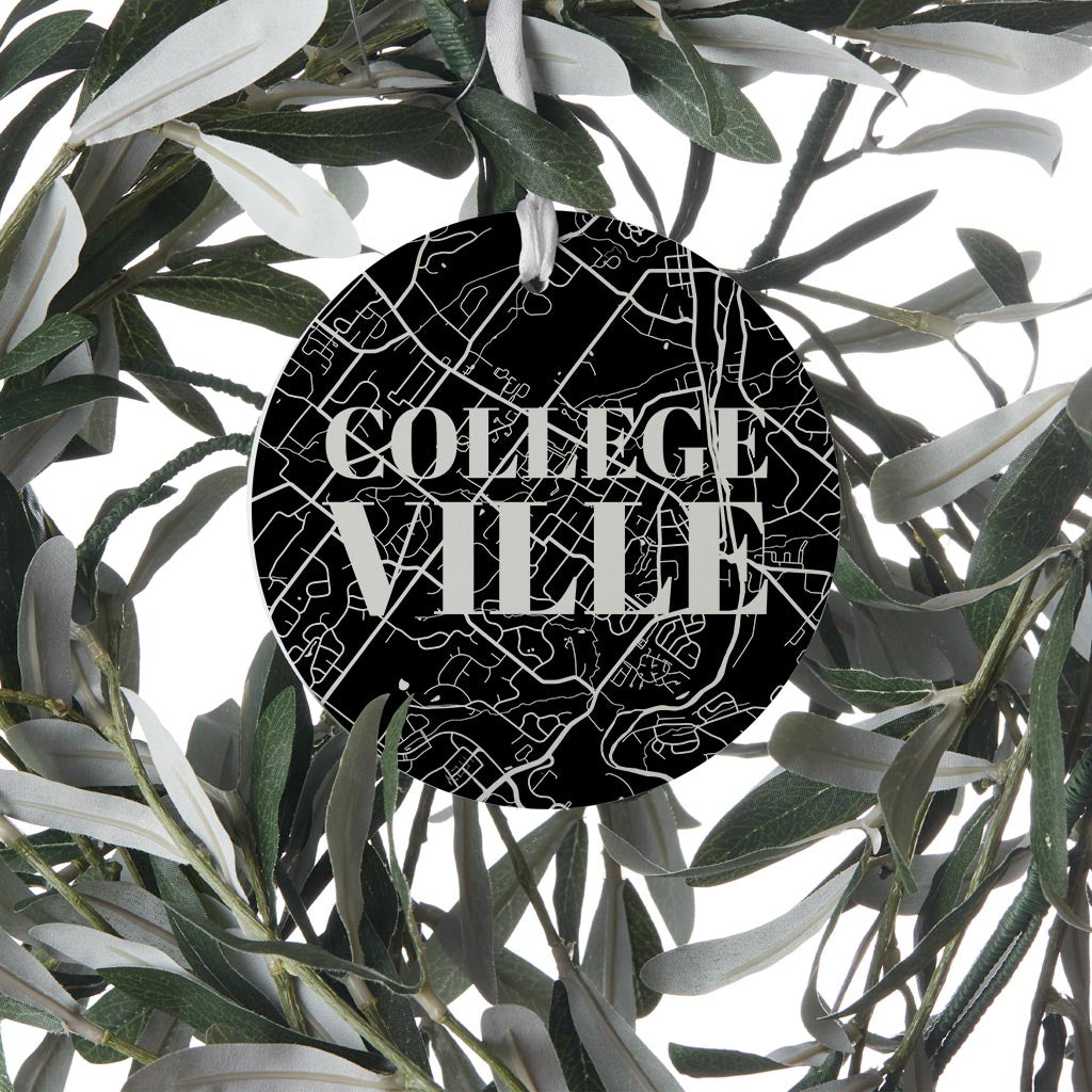 Minimalistic B&W Pennsylvania Collegeville Map| Wood Ornament | Eaches | Min 6