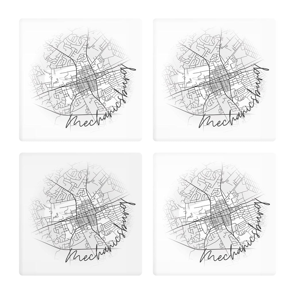 Minimalistic B&W Pennsylvania Mechanicsburg Circle Map | Absorbent Coasters | Set of 4 | Min 2