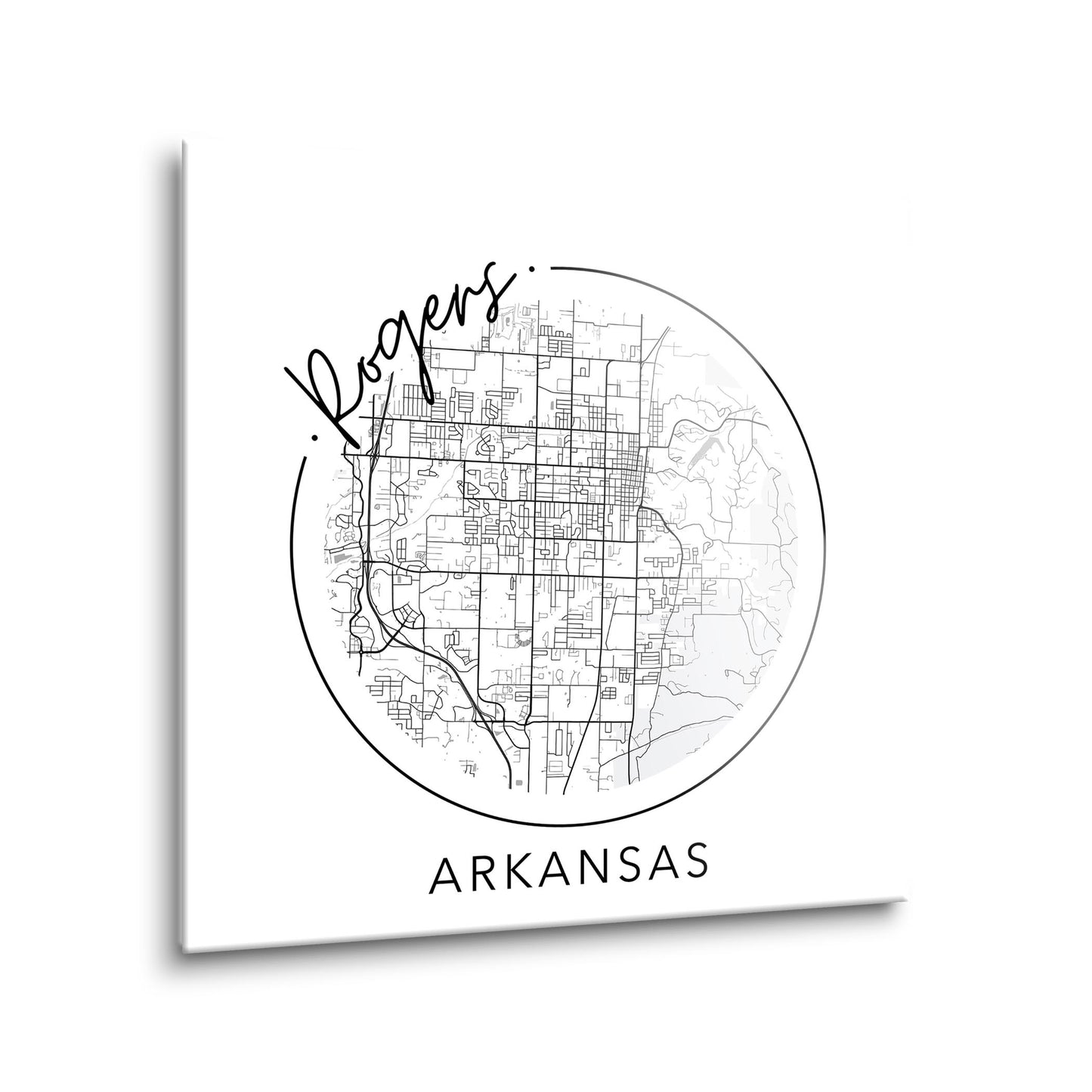 Minimalist B&W Arkansas Rogers Circle Map State | Hi-Def Glass Art | Eaches | Min 1