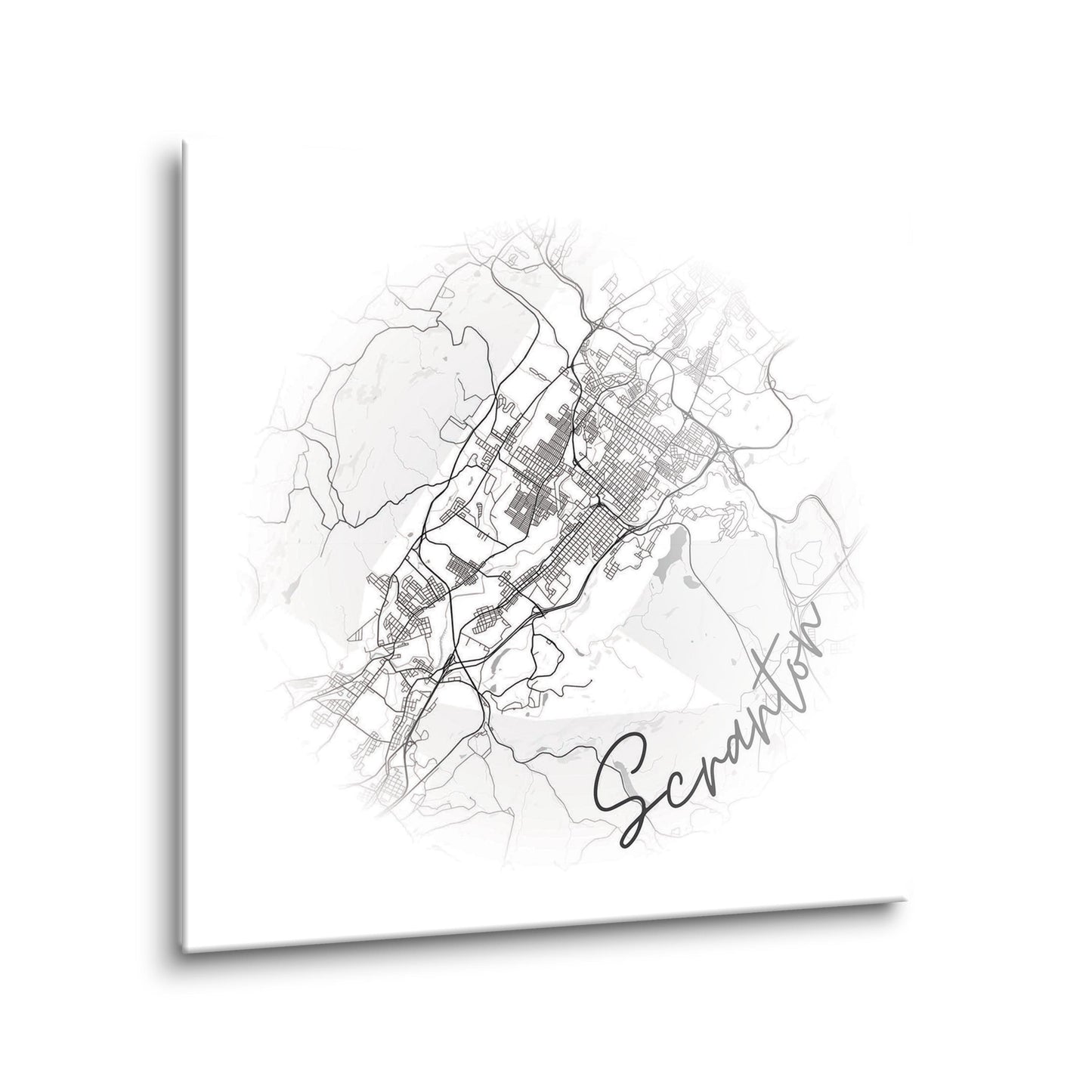 Minimalistic B&W Pennsylvania Scranton Circle Map | Hi-Def Glass Art | Eaches | Min 2