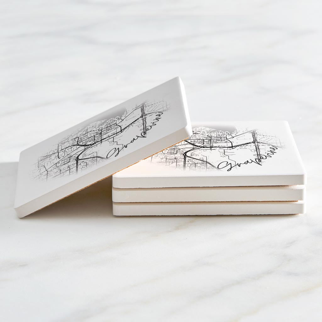 Minimalistic B&W Texas Grapevine Circle Map | Absorbent Coasters | Set of 4 | Min 2