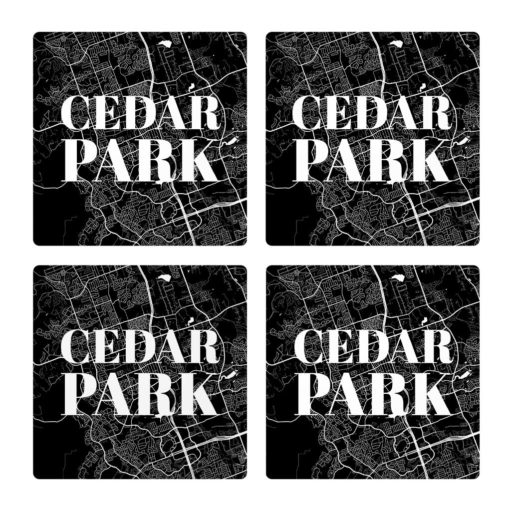 Minimalistic B&W Texas Cedar Park Map | Absorbent Coasters | Set of 4 | Min 2
