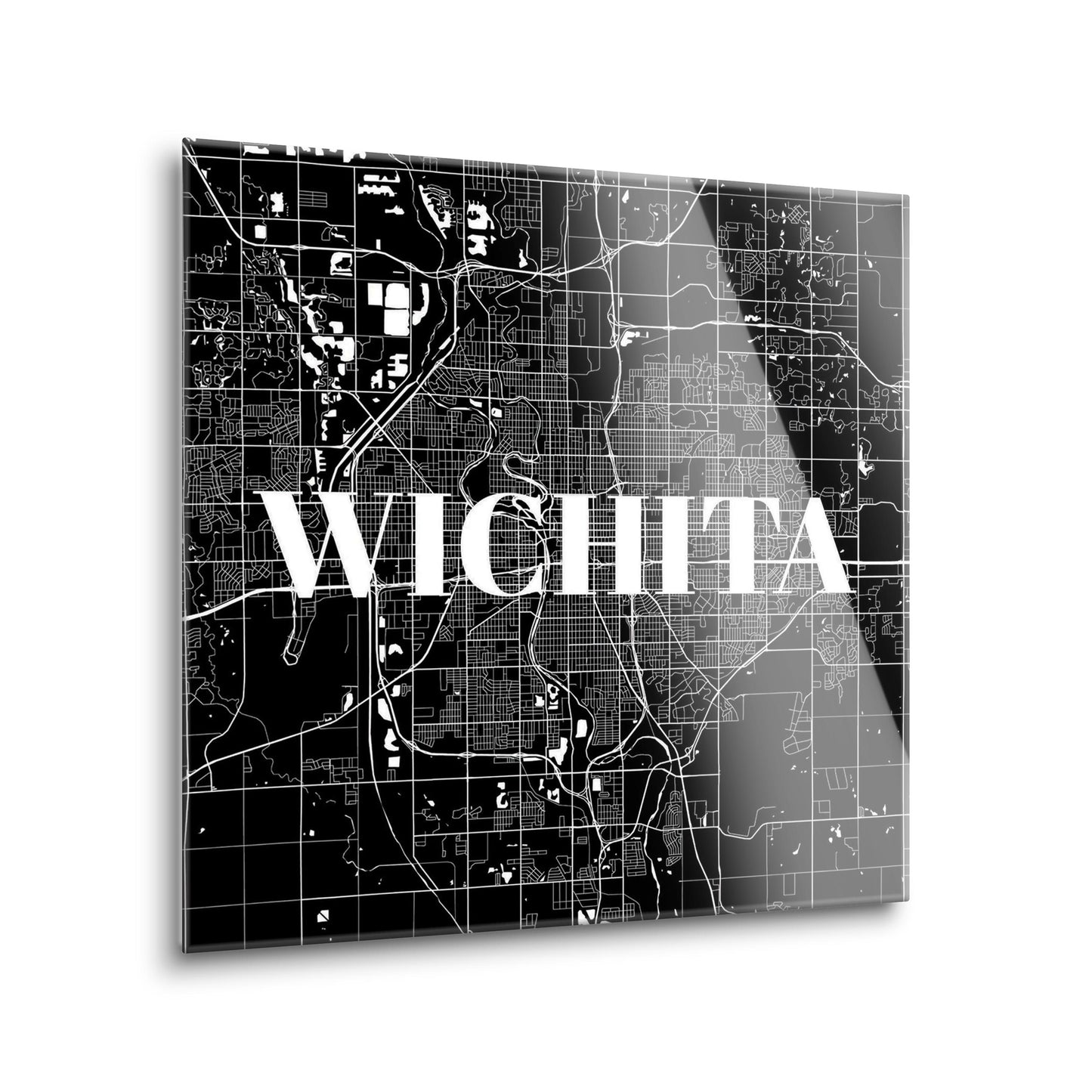 Minimalist B&W Kansas Wichita Map | Hi-Def Glass Art | Eaches | Min 2