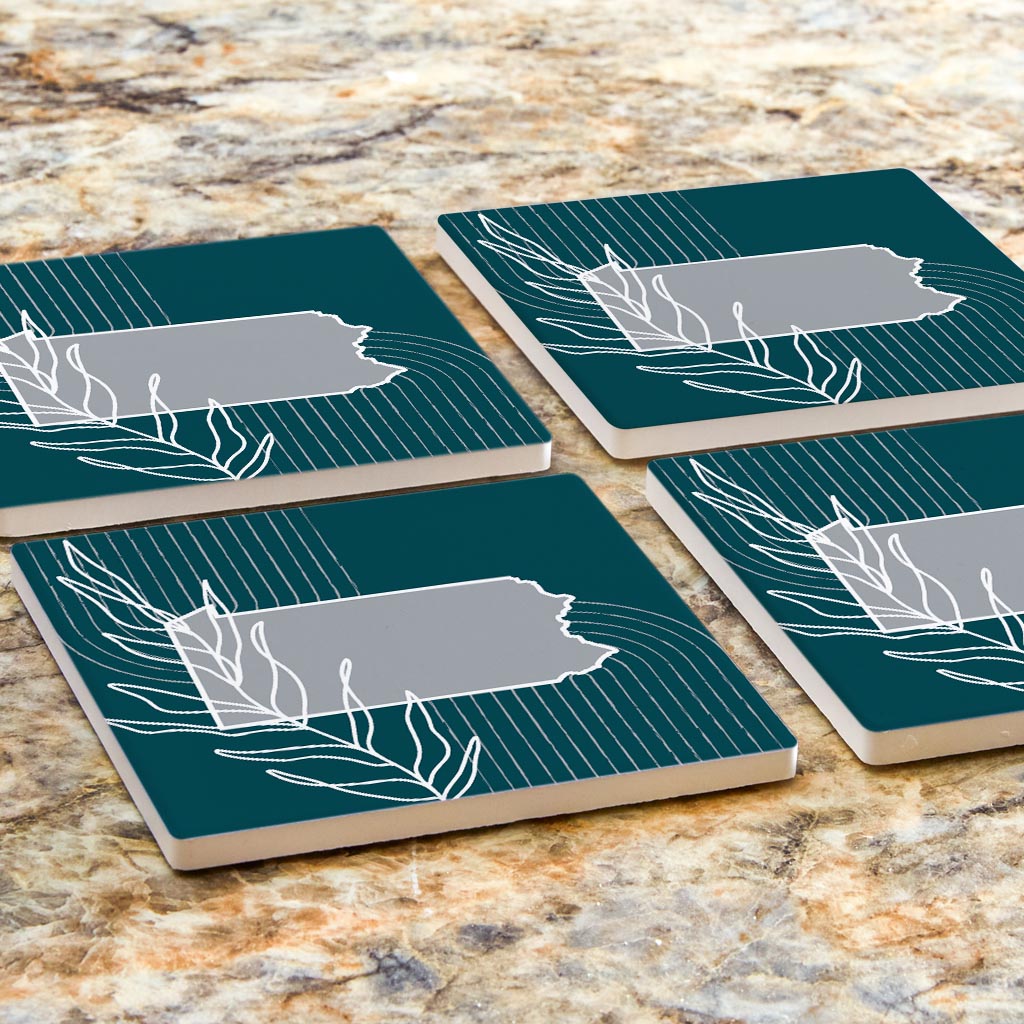 Modern Minimalist Pennsylvania Shape With Leaf | Absorbent Coasters | Set of 4 | Min 2