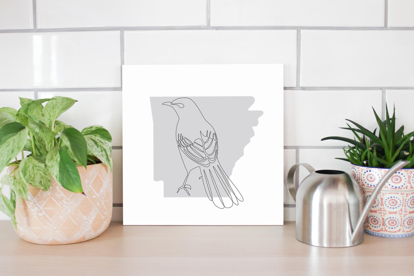 B&W Minimalist Arkansas Single Line Bird | Wood Sign | Eaches | Min 2