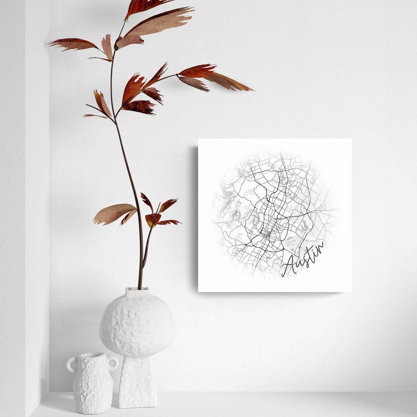 Minimalistic B&W Texas Austin Circle Map | Hi-Def Glass Art | Eaches | Min 2