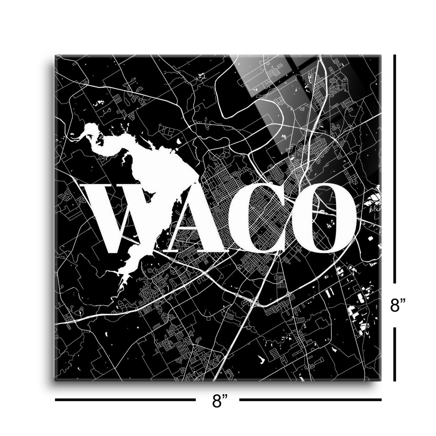 Minimalistic B&W Texas Waco Map | Hi-Def Glass Art | Eaches | Min 2