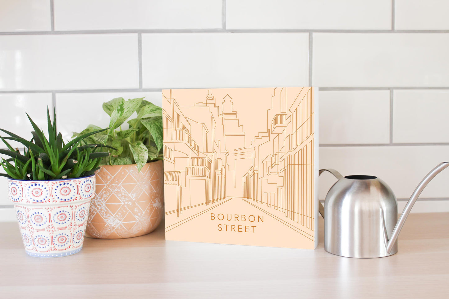 Modern Minimalist Louisiana Bourbon Street Line Drawing | Wood Block | Eaches | Min 2