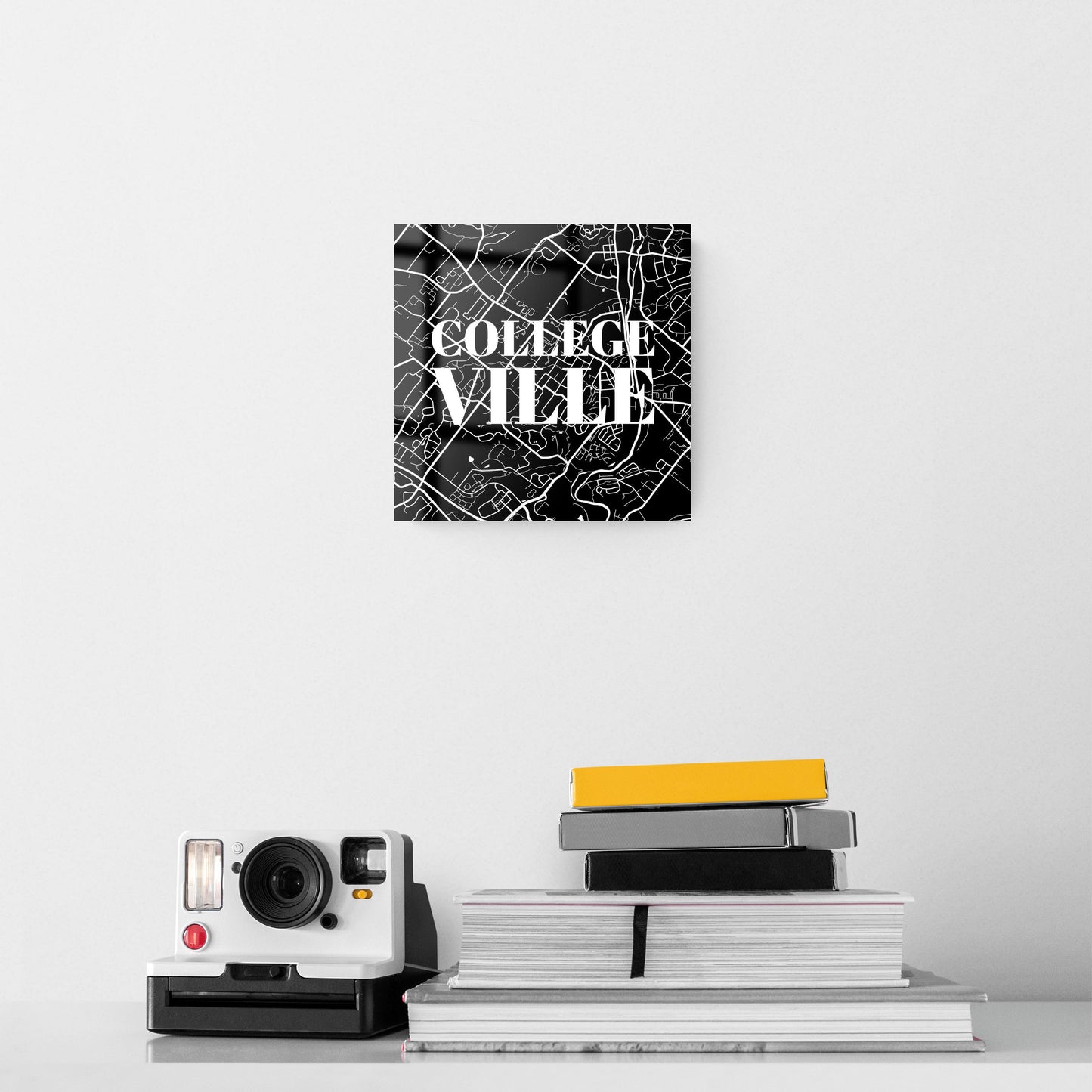 Minimalistic B&W Pennsylvania Collegeville Map | Hi-Def Glass Art | Eaches | Min 2