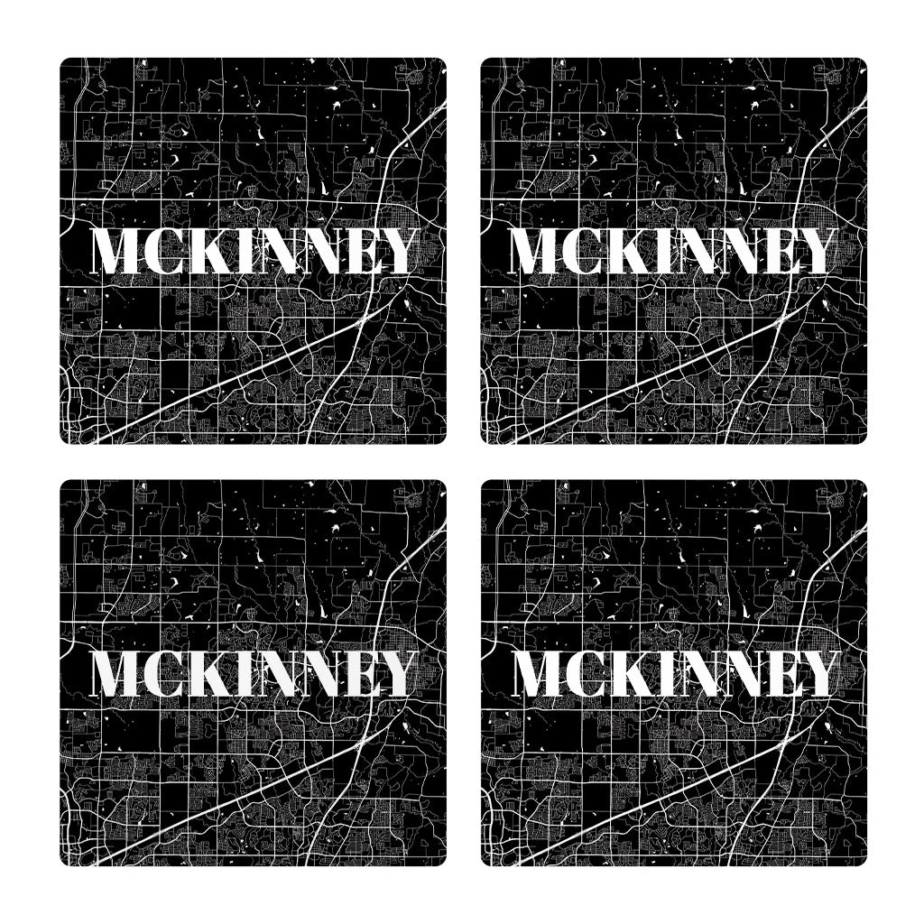 Minimalistic B&W Texas Mckinney Map | Absorbent Coasters | Set of 4 | Min 2
