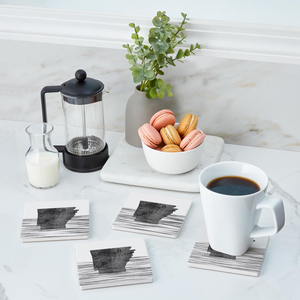 B&W Minimalist Arkansas Lines | Absorbent Coasters | Set of 4 | Min 2