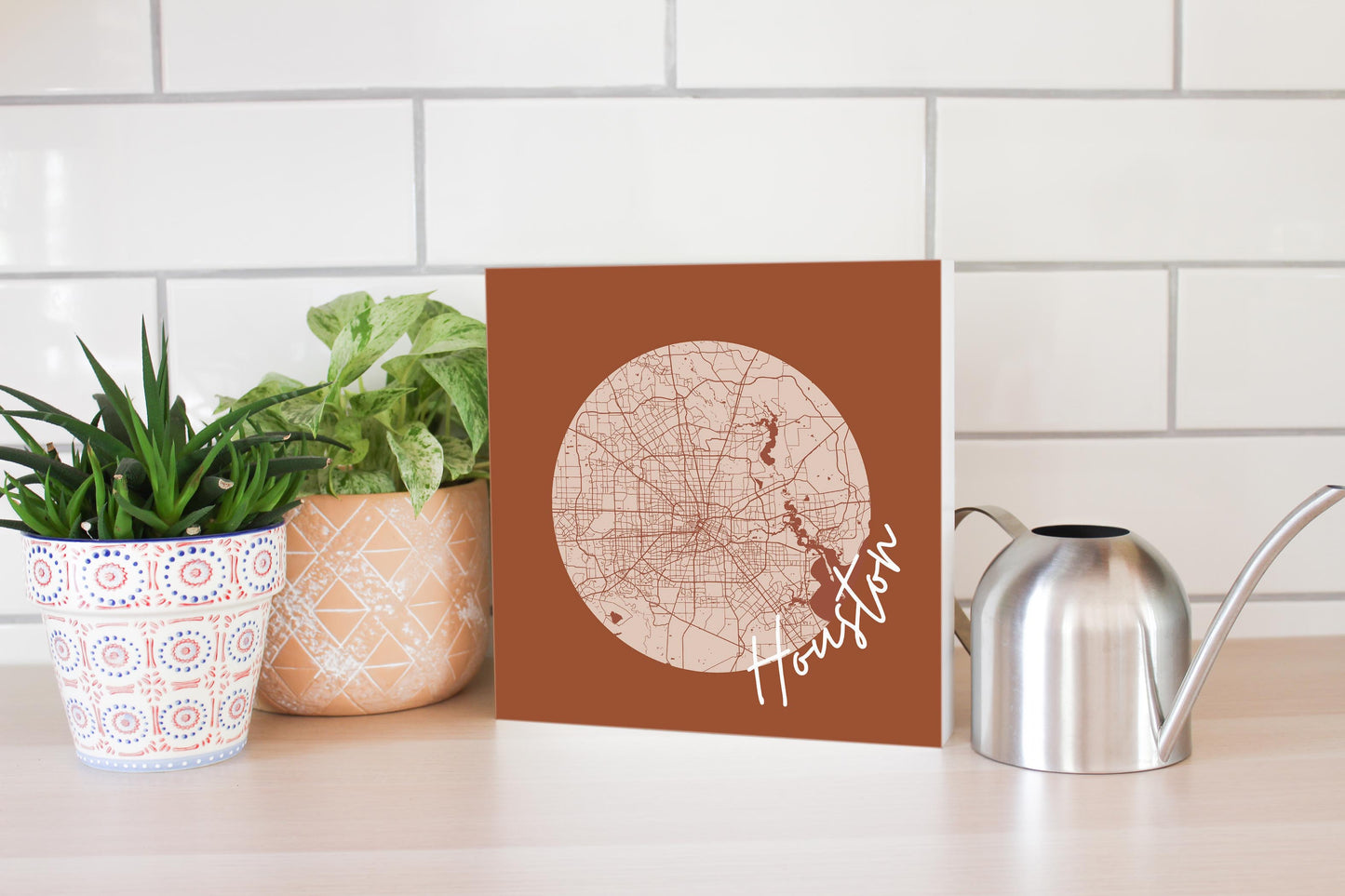 Modern Minimalist Houston Texas Map | Wood Block | Eaches | Min 2