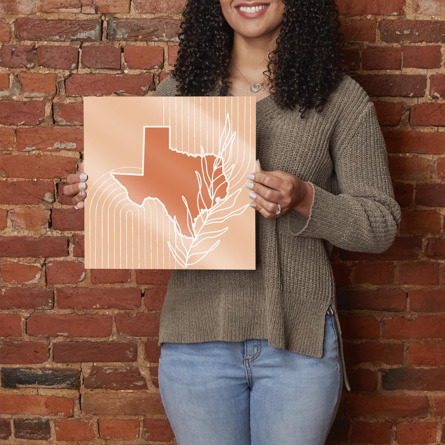 Modern Minimalist Texas State Shape With Leaf | Hi-Def Glass Art | Eaches | Min 1