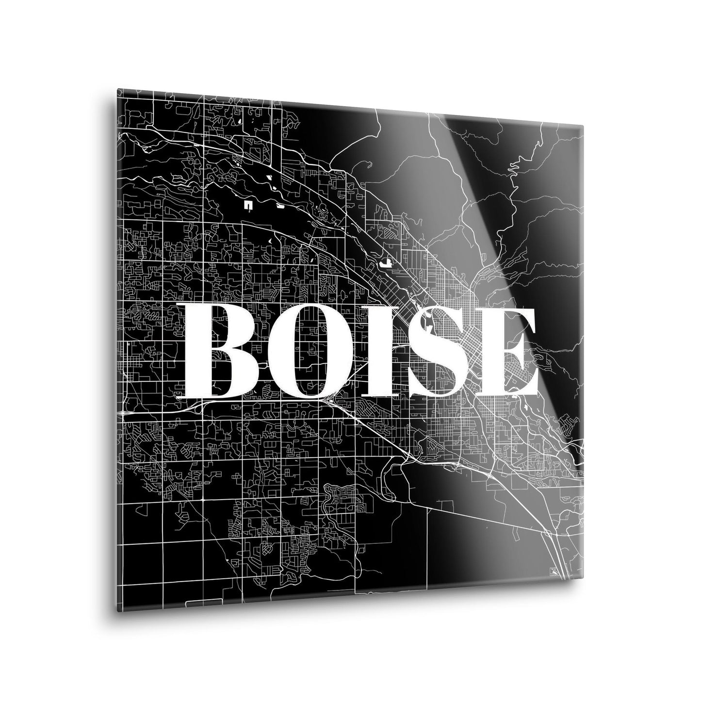 Minimalist B&W Idaho Boise Map | Hi-Def Glass Art | Eaches | Min 1