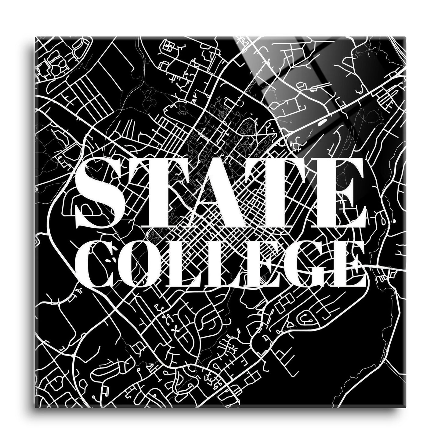 Minimalistic B&W Pennsylvania State College Map | Hi-Def Glass Art | Eaches | Min 1