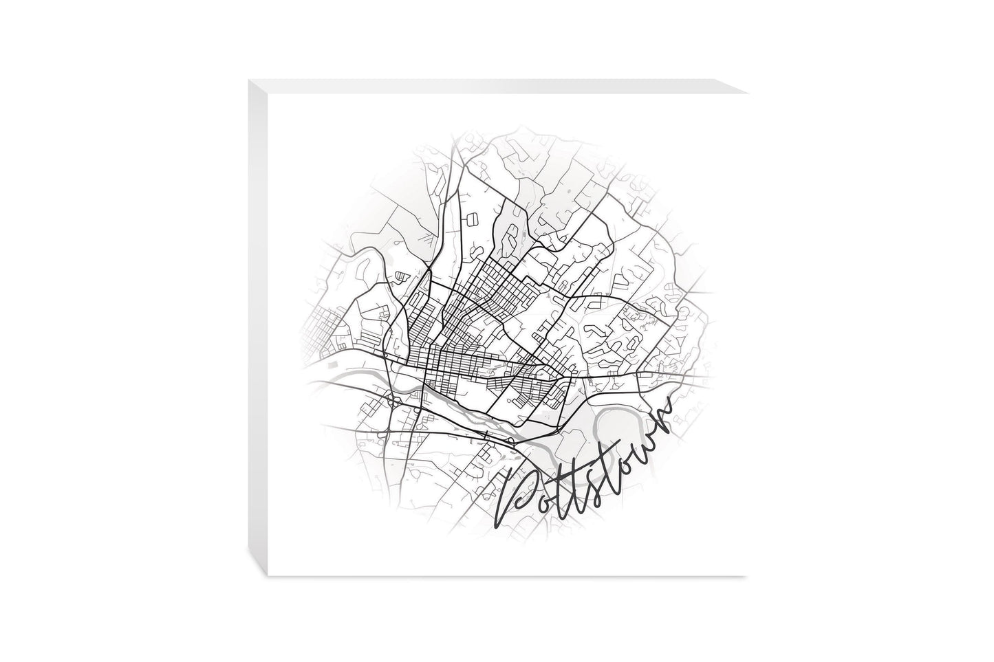 Minimalistic B&W Pennsylvania Pottstown Circle Map | Wood Block | Eaches | Min 2