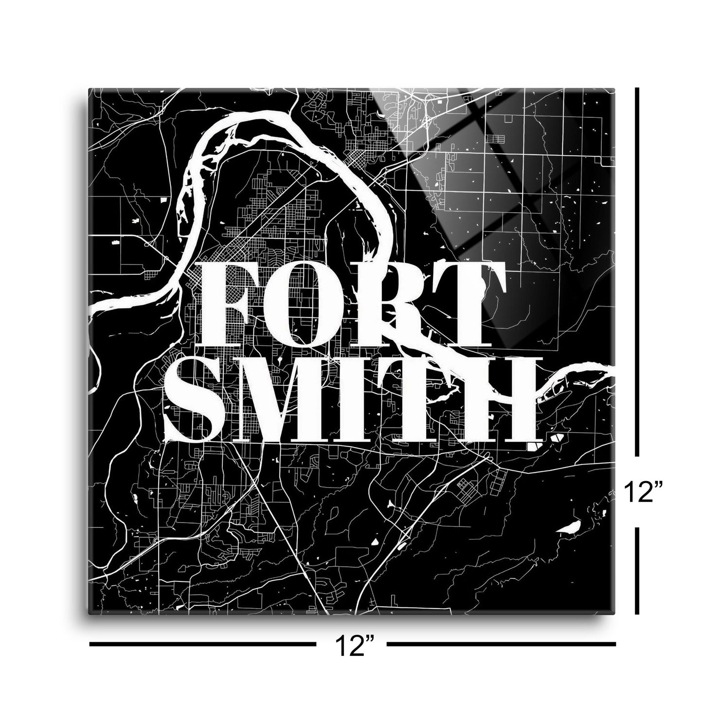 B&W Minimalist Arkansas Fort Smith Map | Hi-Def Glass Art | Eaches | Min 1