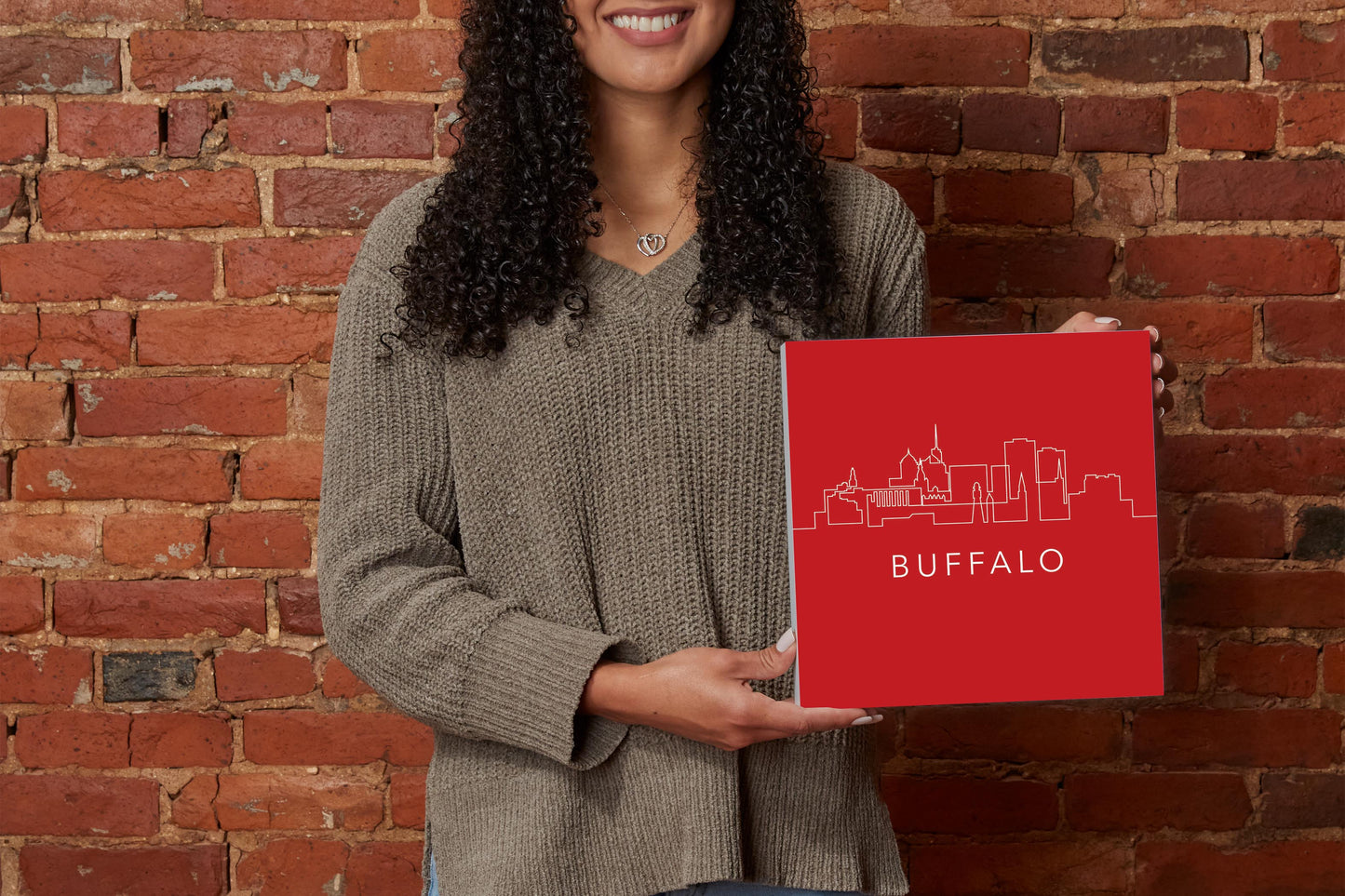 Red White And Blue New York Buffalo Skyline | Wood Block | Eaches | Min 2