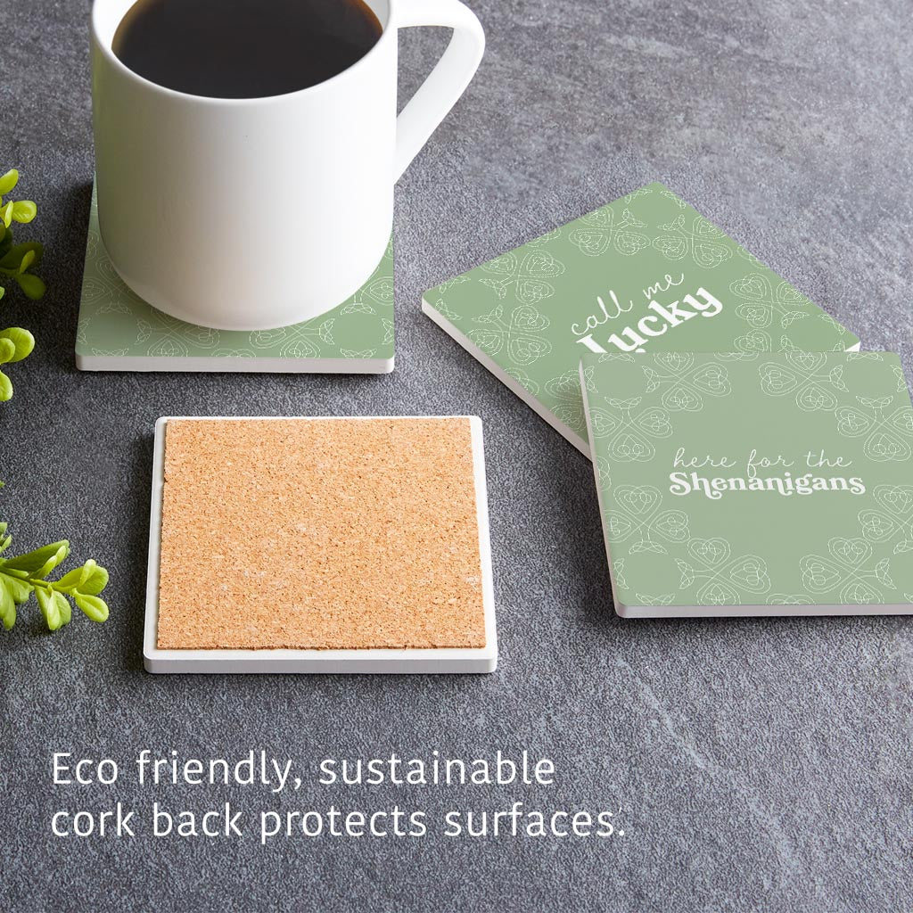 Sage Green Shamrock Funny Sayings | Absorbent Coasters | Set of 4 | Min 2