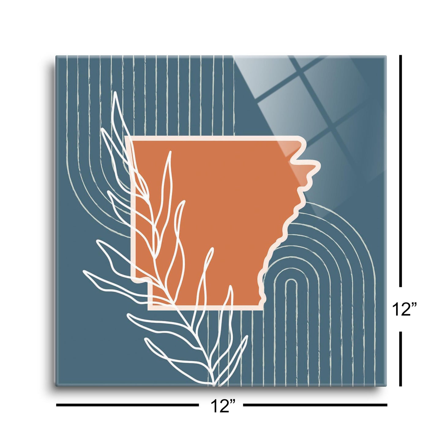 Modern Minimalist Arkansas State Shape With Leaf | Hi-Def Glass Art | Eaches | Min 1