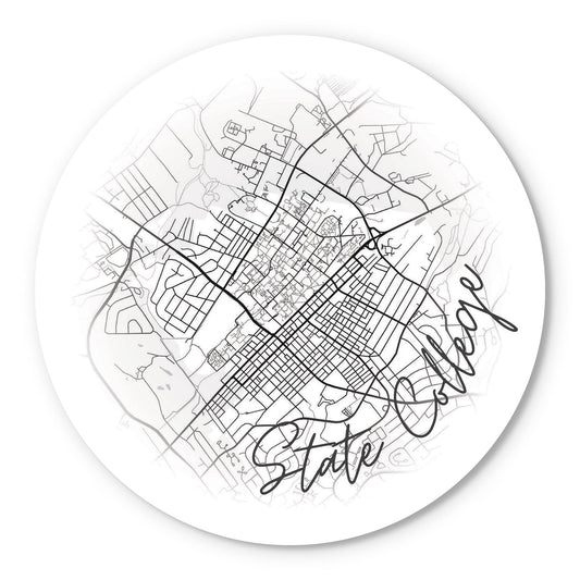 Minimalistic B&W Pennsylvania State College Circle Map | Wood Sign | Eaches | Min 1