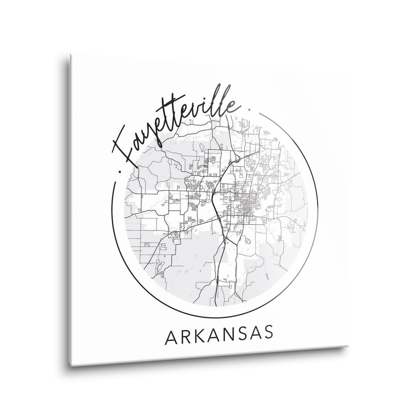Minimalist B&W Arkansas Fayetteville Circle Map | Hi-Def Glass Art | Eaches | Min 2
