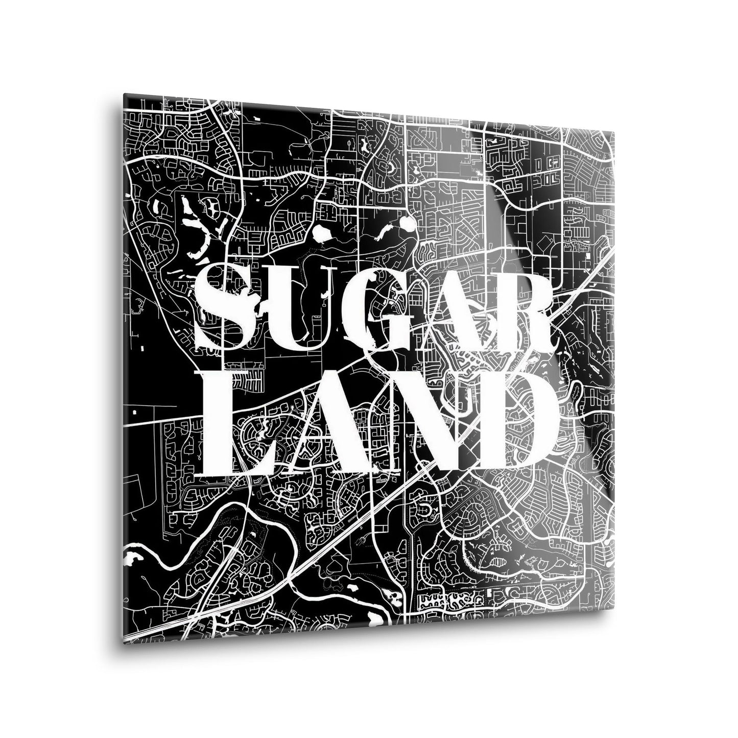 Minimalistic B&W Texas Sugarland Map | Hi-Def Glass Art | Eaches | Min 1