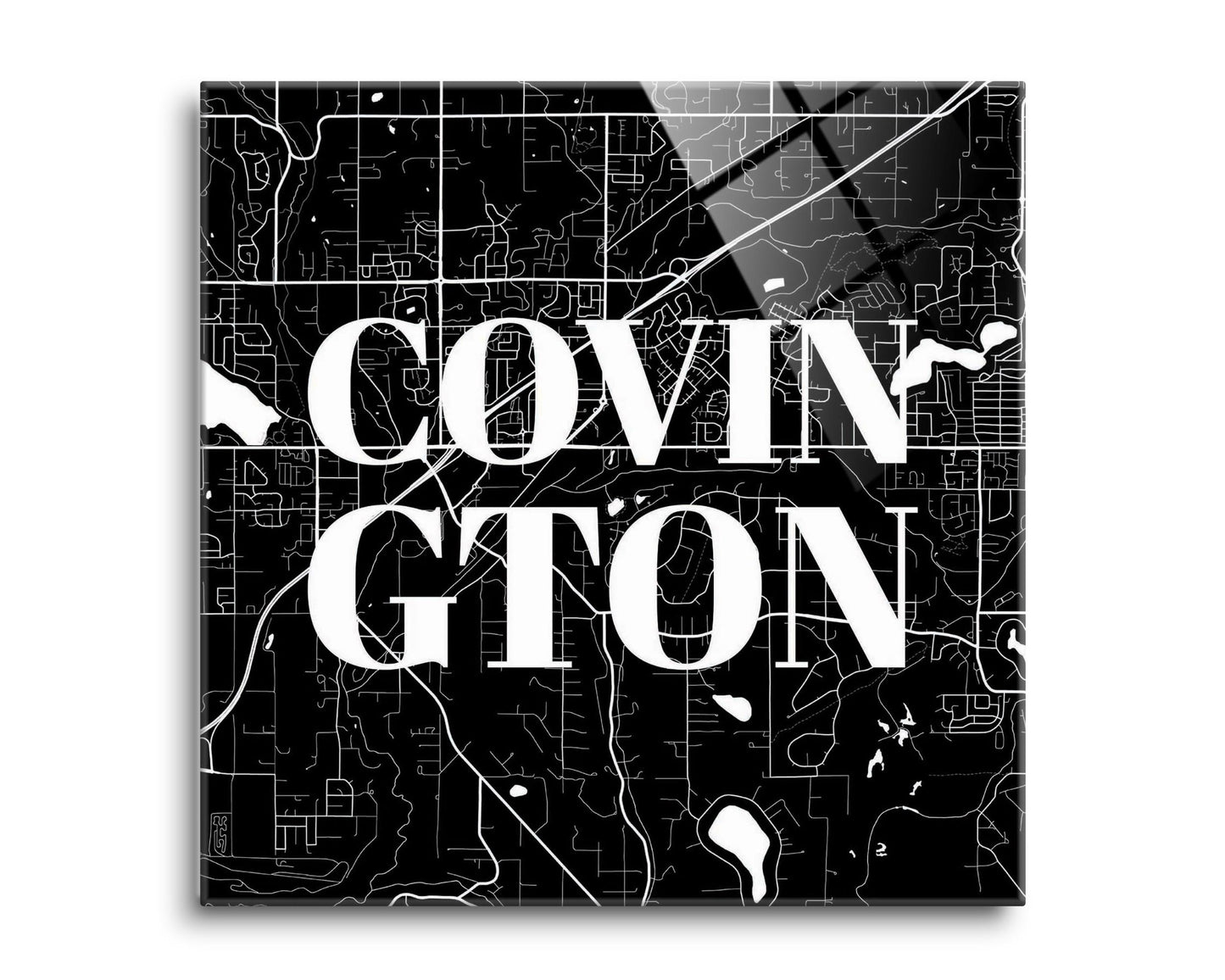 Minimalistic B&W Washington Covington Map | Hi-Def Glass Art | Eaches | Min 2